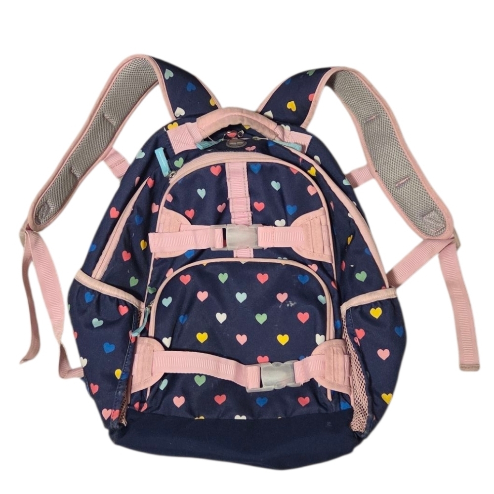 Pottery‎ Barn Kids Mackenzie Backpack Navy Blue And Pink Hearts Girls School Bag